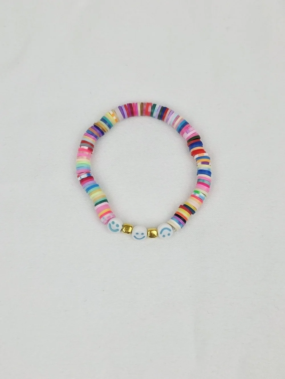 Handmade Clay Bead Smiley Face Multi Color Bracelet